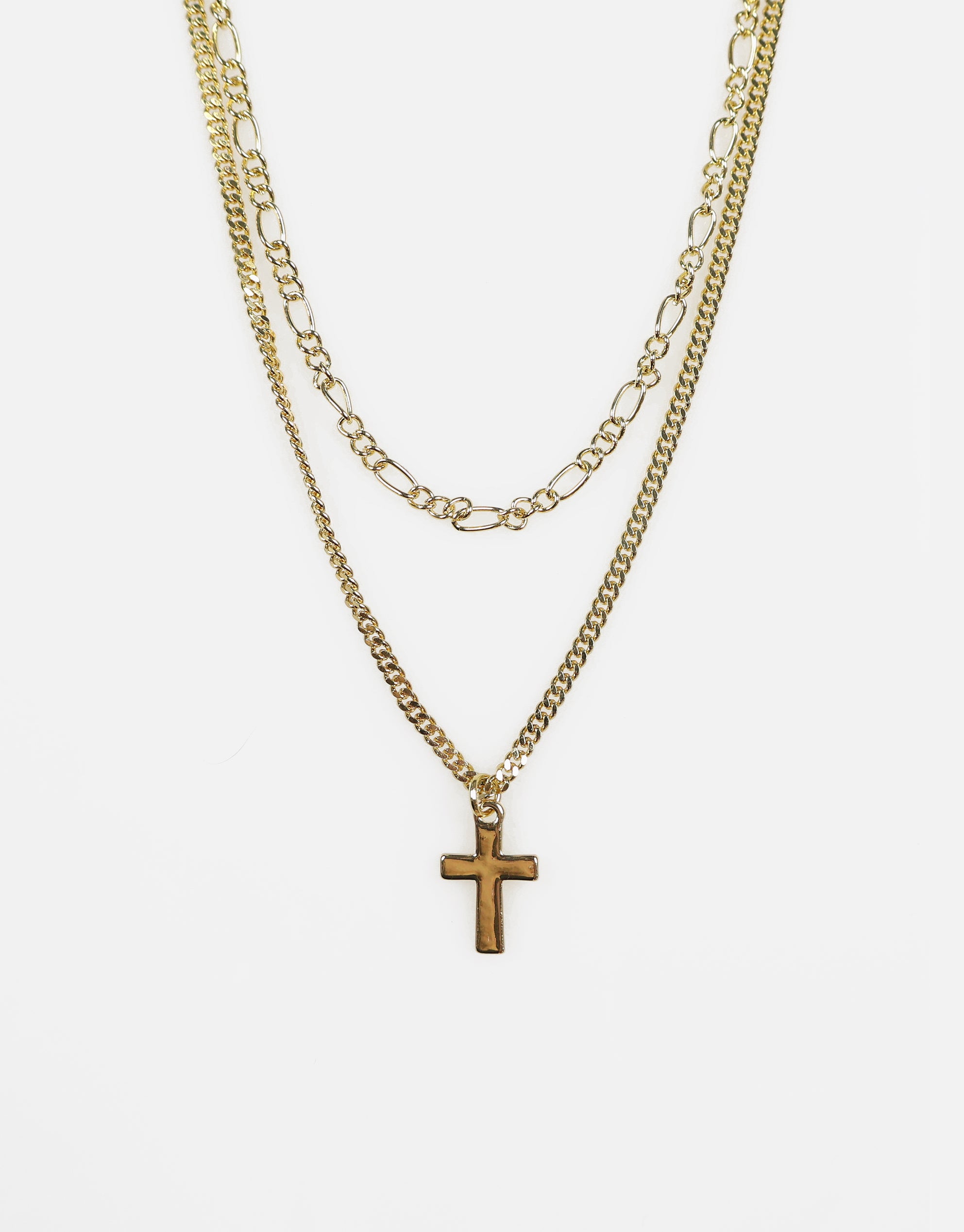 アクセサリー cross chain necklace Cross Pendant Double Chain Necklace in Gold | Hallensteins NZ