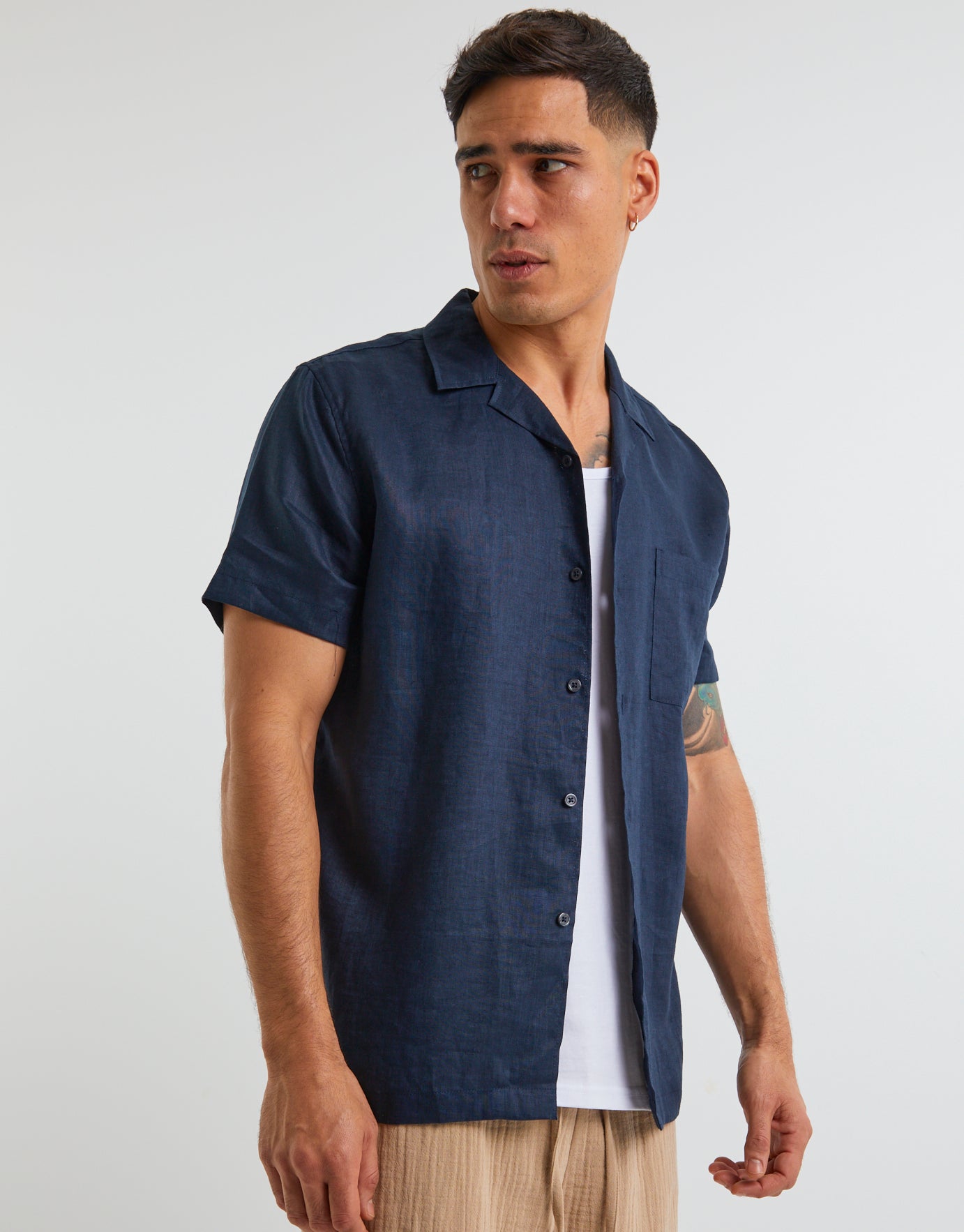 mens short sleeve navy blue dress shirt