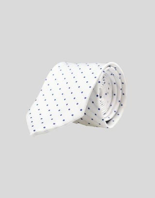Dot Textured Slim Tie in Off White Front
