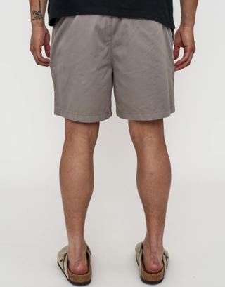 Easy Elastic Waist Shorts in Taupe Back
