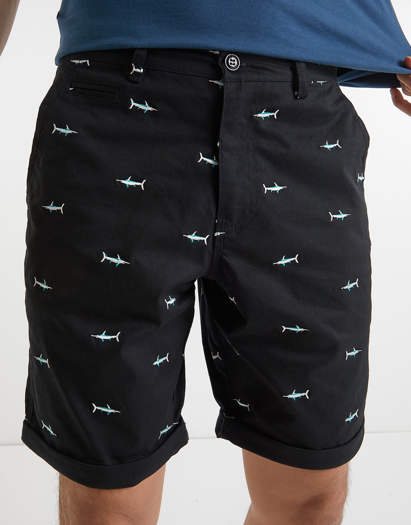 Embroidered Chino Shorts in Black 
