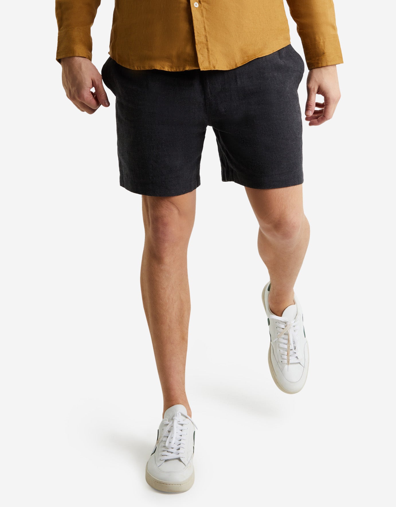 Elastic Waist Linen Slim Fit Shorts in 