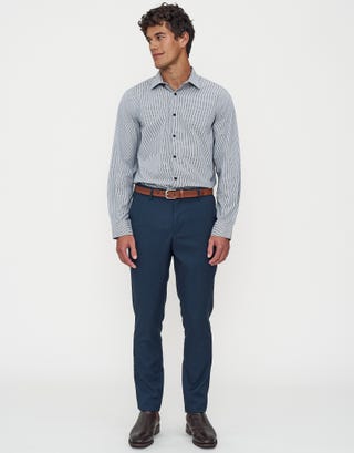 Haverford Stripe Premium Long Sleeve Shirt in Navy Detail3