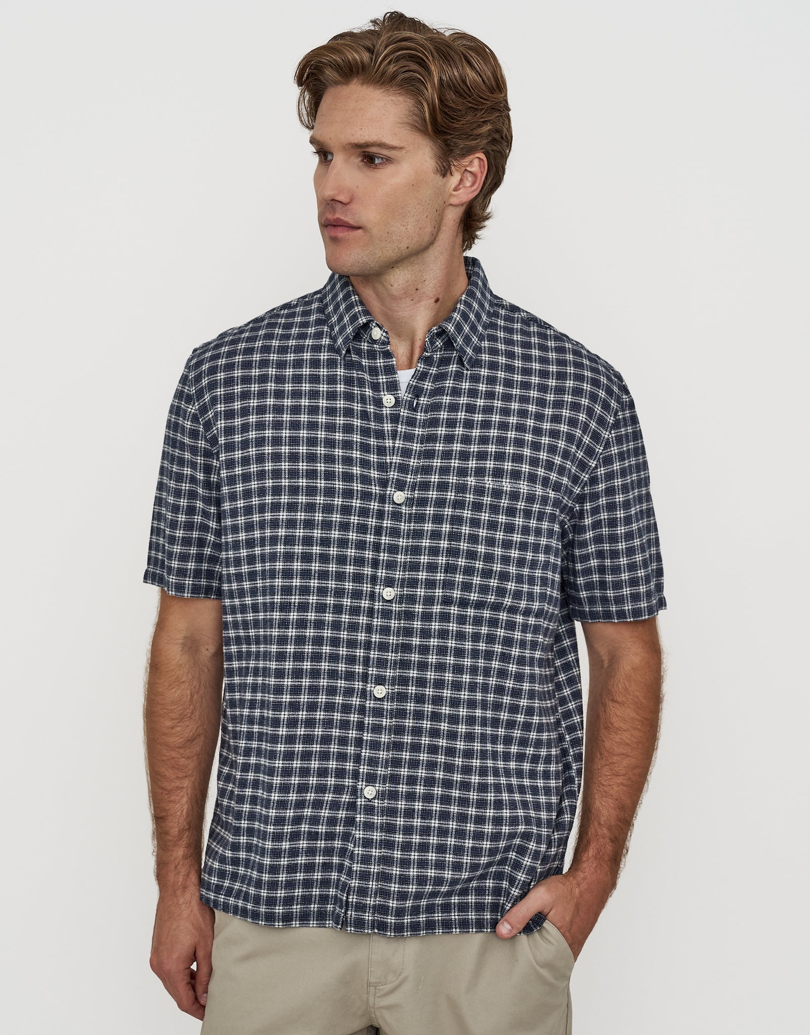 Herd Check Short Sleeve Shirt in Navy | Hallensteins AU