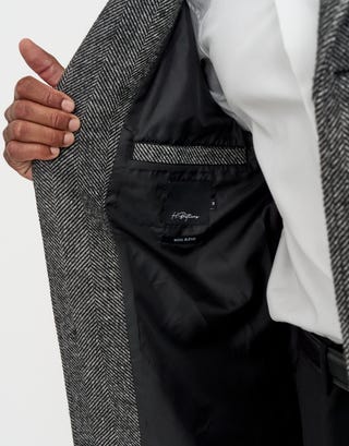 Herringbone Wool Overcoat in Black Detail3