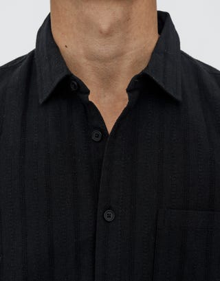 Jacquard Stripe Short Sleeve Shirt in Black Detail