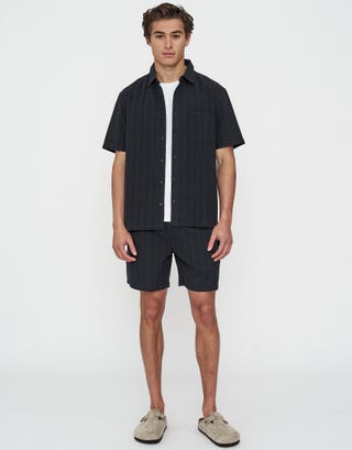 Jacquard Stripe Short Sleeve Shirt in Black Full