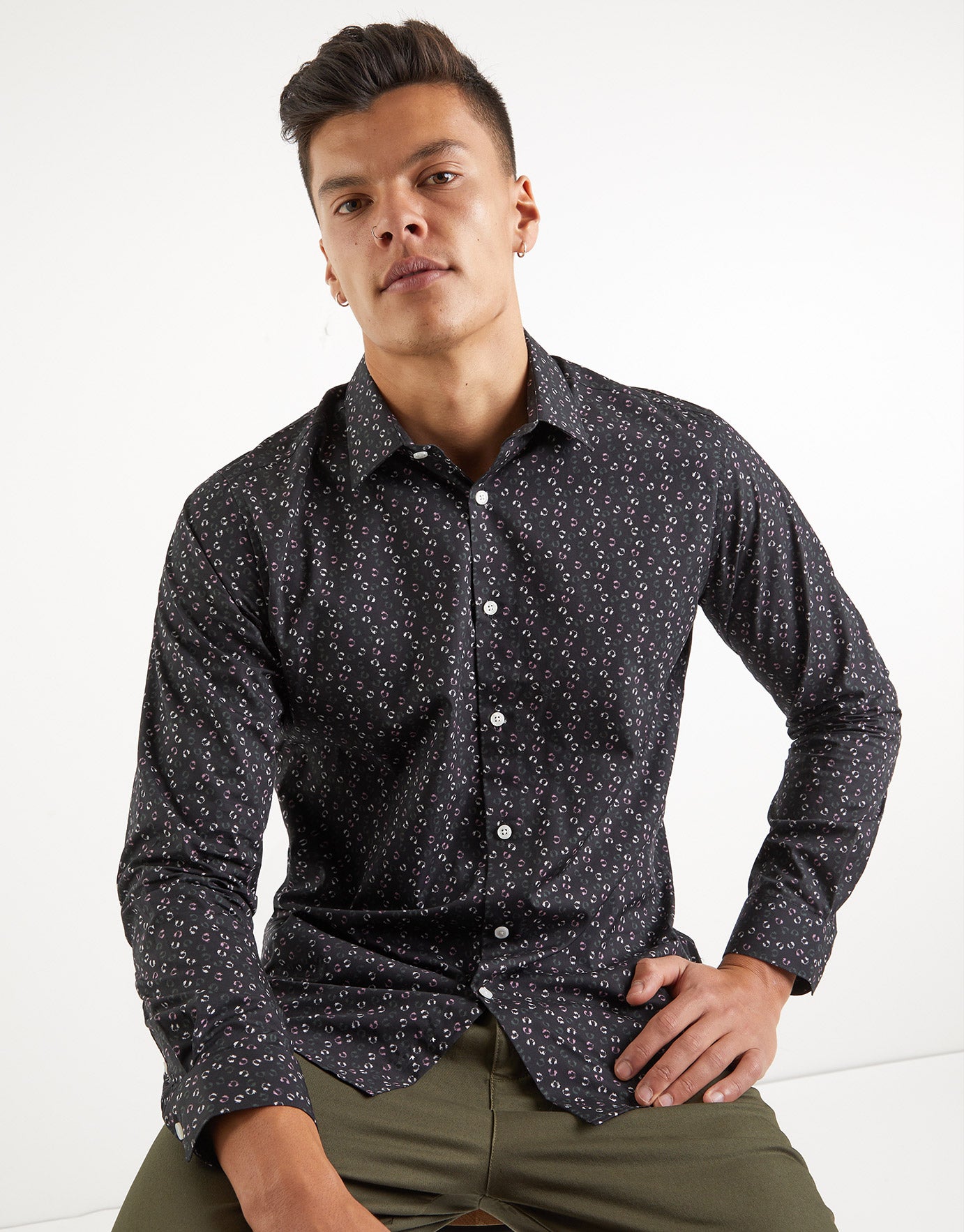 Jagged Spot Long Sleeve Shirt in Black 