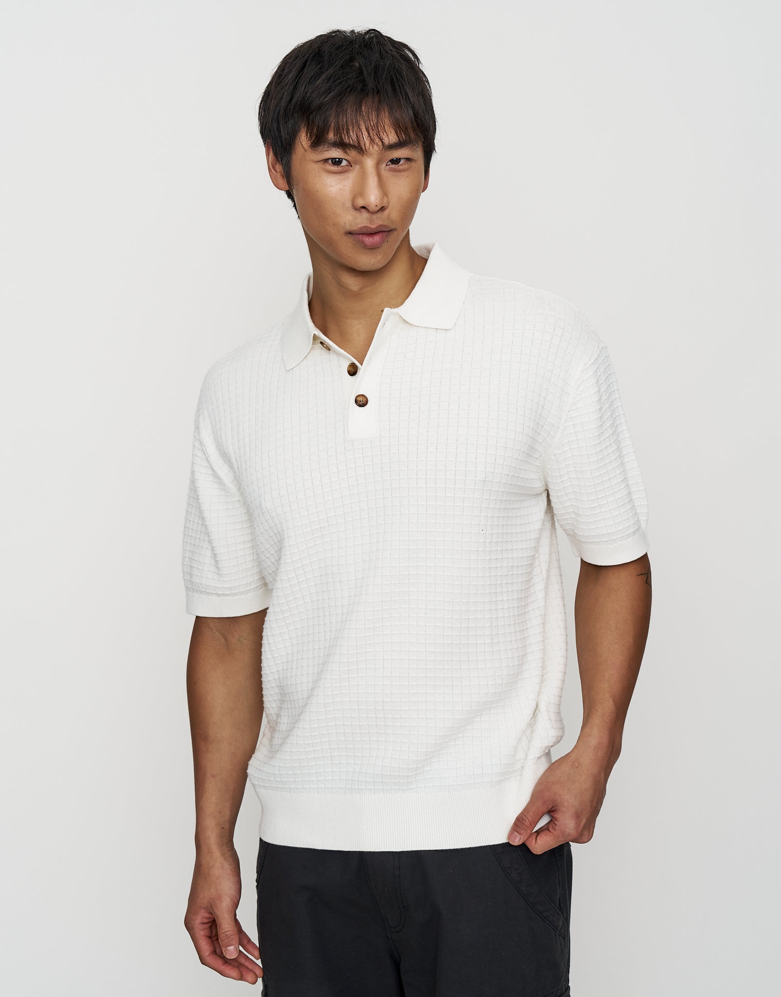 Waffle Short Sleeve Polo in Snow | Hallensteins AU