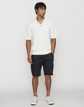 Knitted Short Sleeve Polo in Snow Full