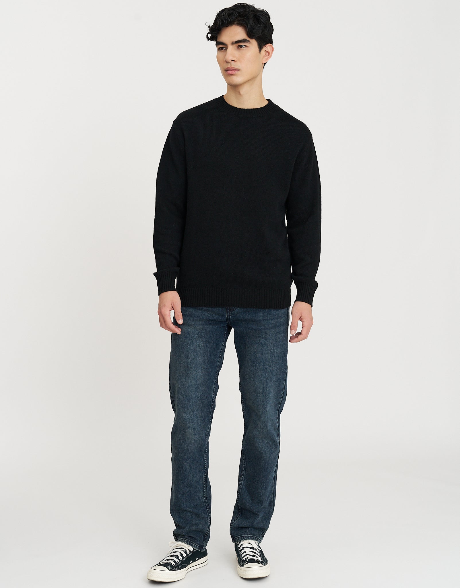 100% Wool Crew Neck Knit in Black | Hallensteins NZ