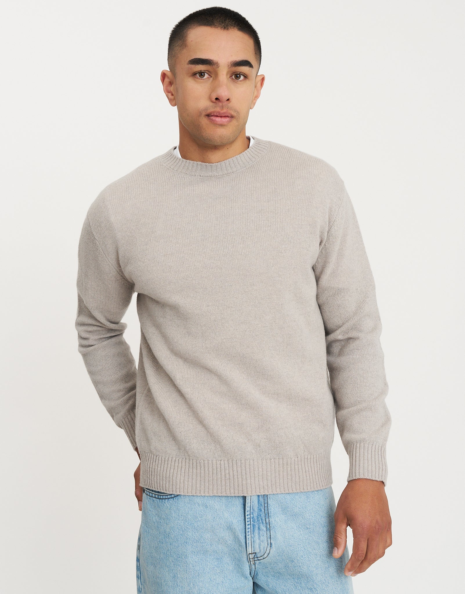100% Wool Crew Neck Knit in Oat | Hallensteins NZ
