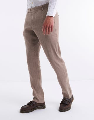 Slim Herringbone Trouser in Brown Detail2