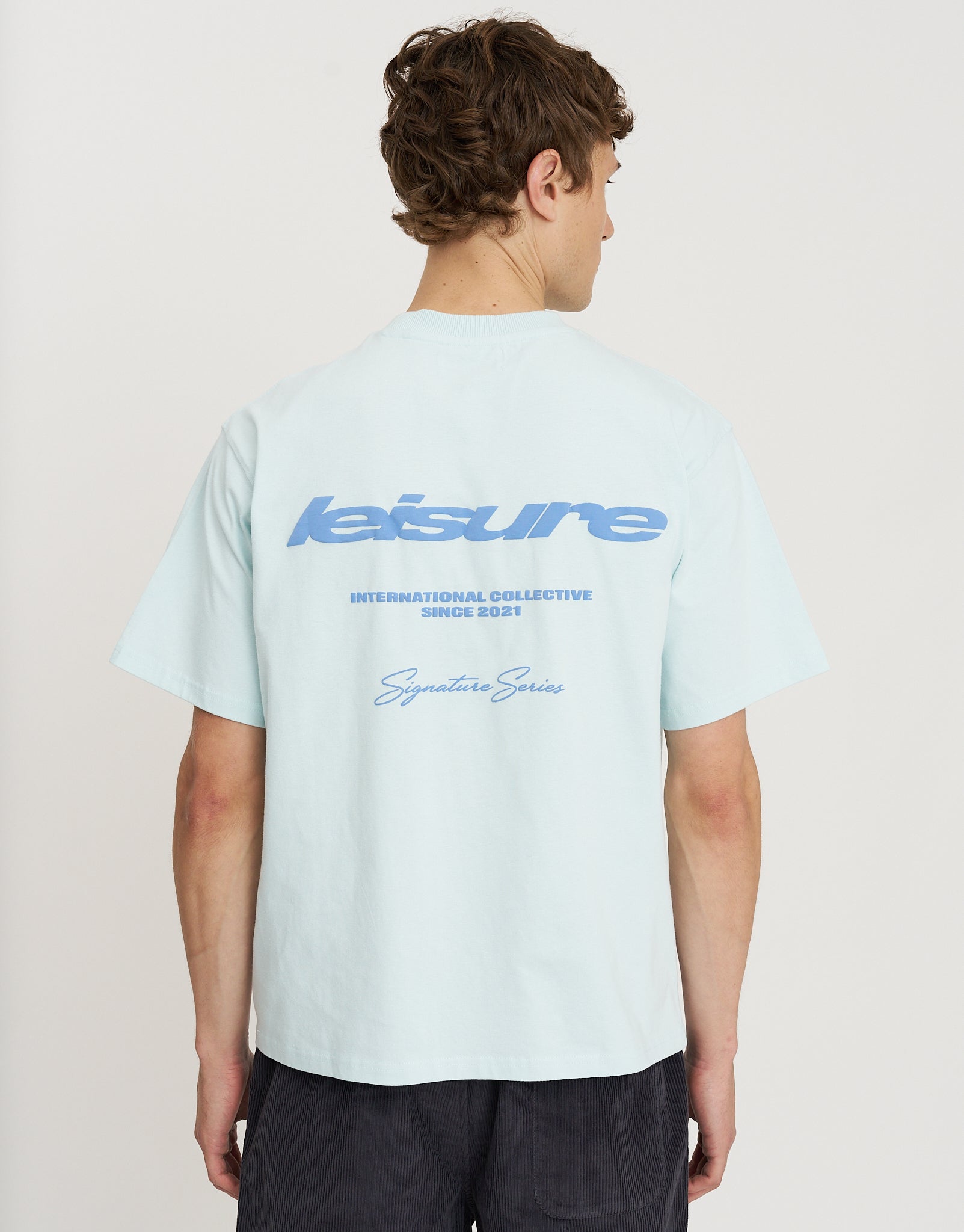 Leisure Relaxed Fit T Shirt in Pastel Blue | Hallensteins NZ