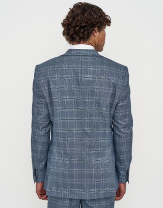 Check Slim Fit Suit Jacket in Light Blue Back