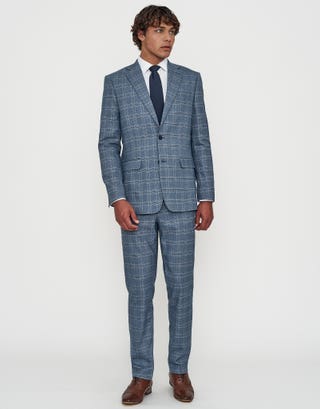Check Slim Fit Suit Jacket in Light Blue Full