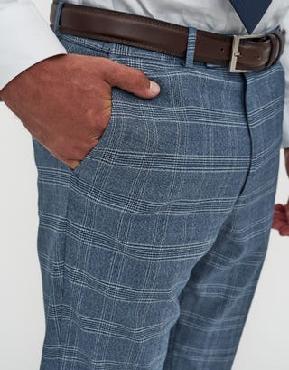 Check Slim Fit Suit Pants in Light Blue Detail