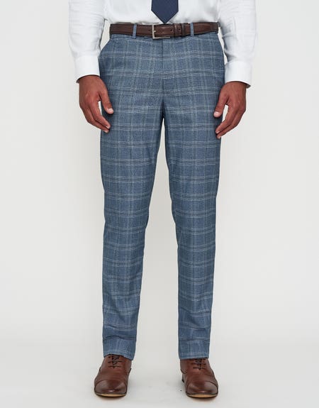 Check Slim Fit Suit Pants in Light Blue Hallensteins NZ