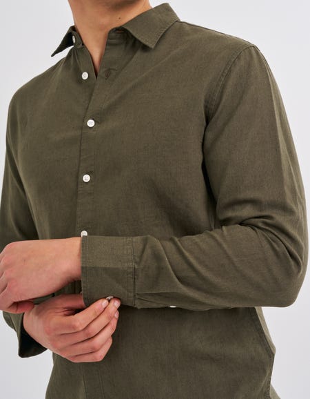 Linen Blend Long Sleeve Shirt in Oat