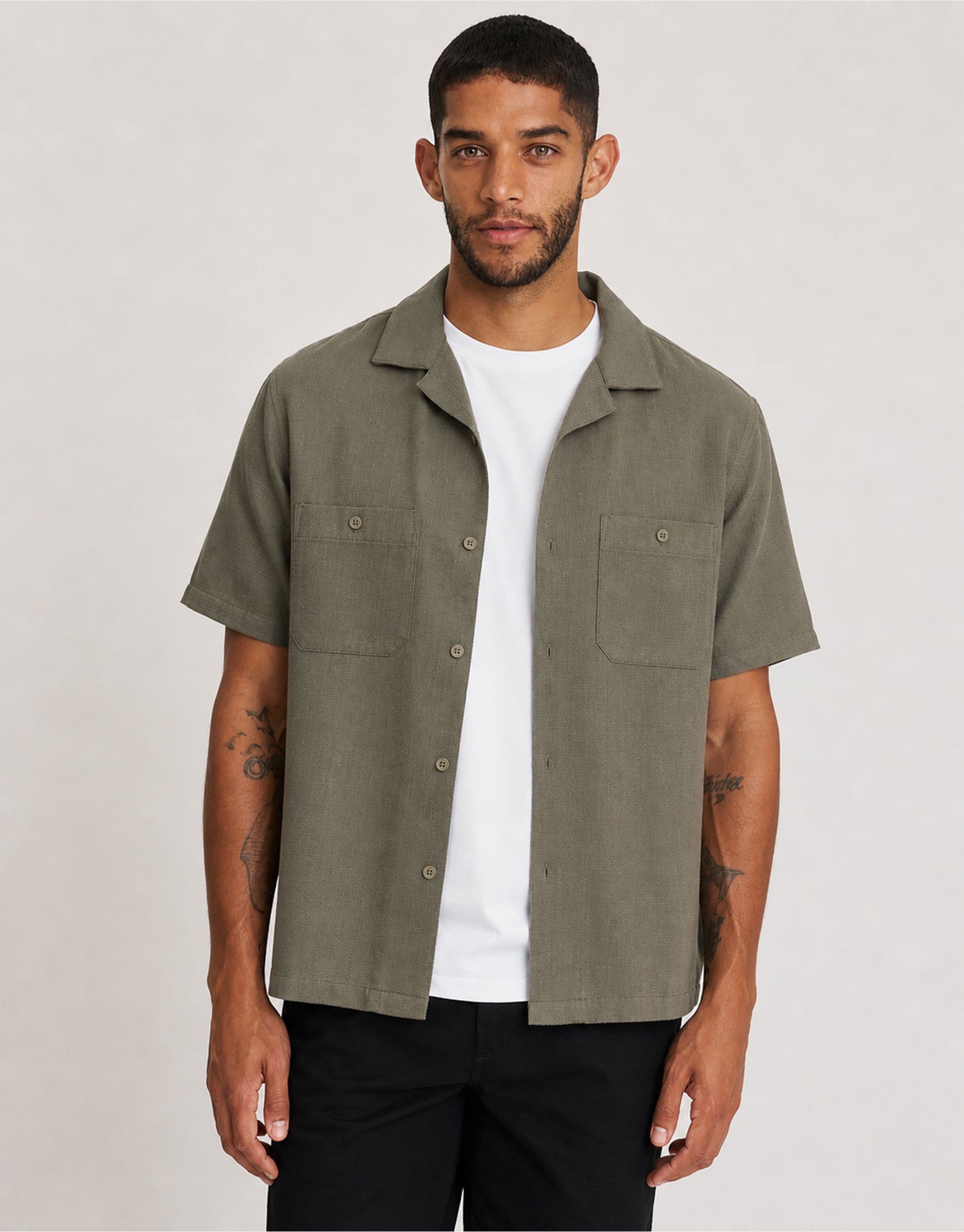 Textured Short Sleeve Knit Polo in Khaki | Hallensteins NZ