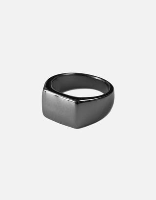 Matte Silver Signet Ring in Gun Black Front