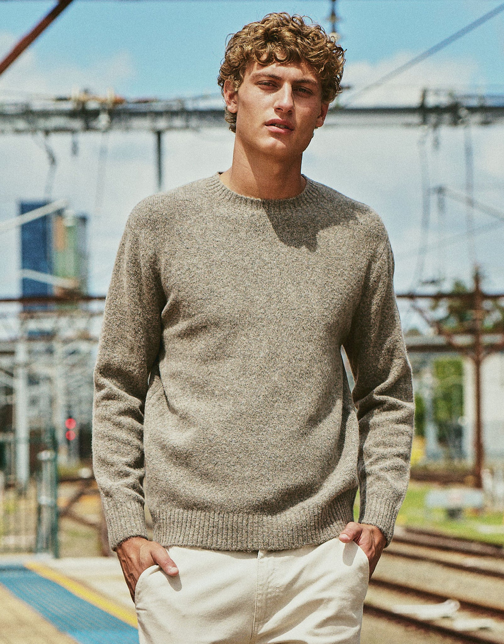 Melange Crew Neck Knit in Sand | Hallensteins NZ