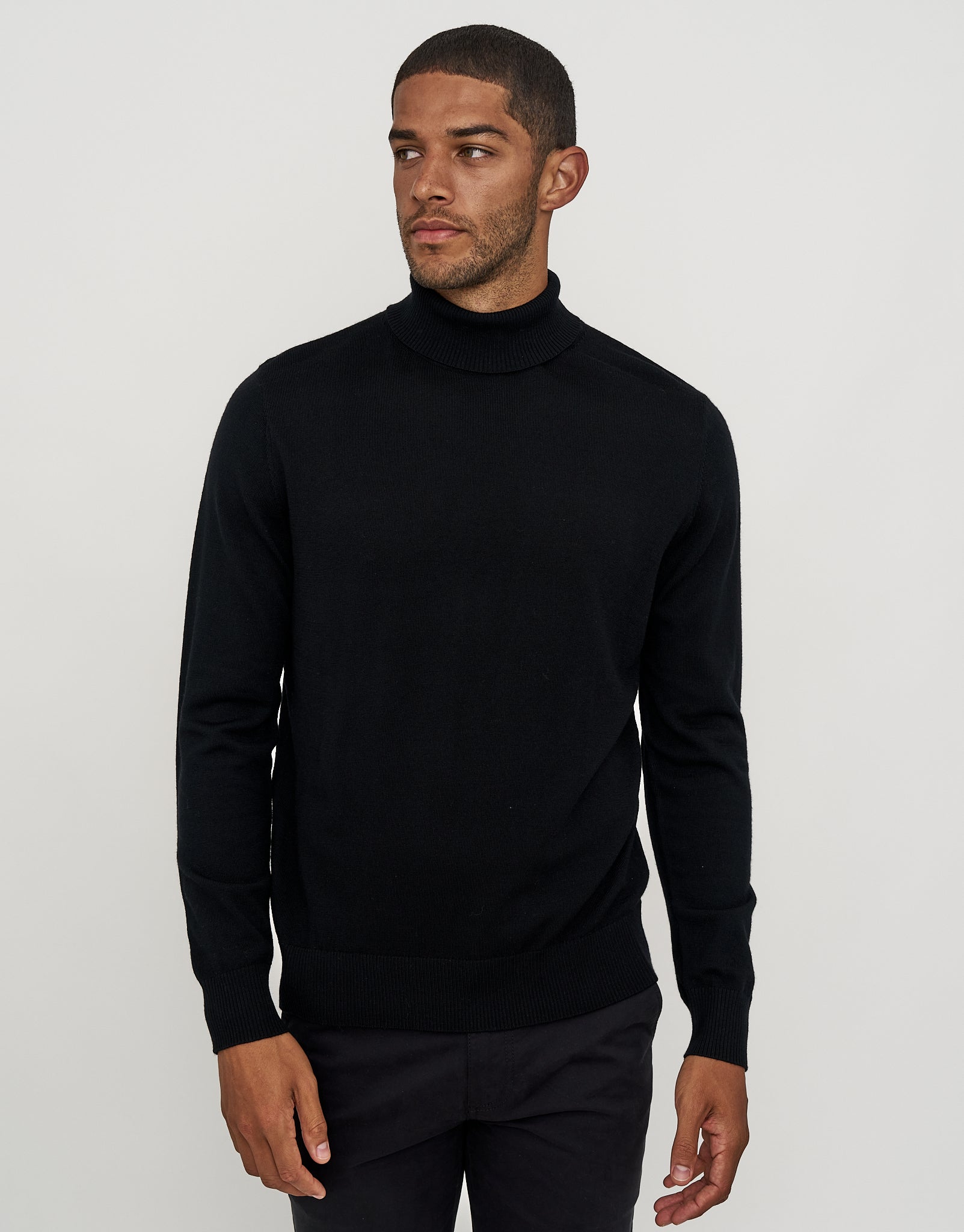 100% Merino Turtleneck Jumper in Black | Hallensteins AU