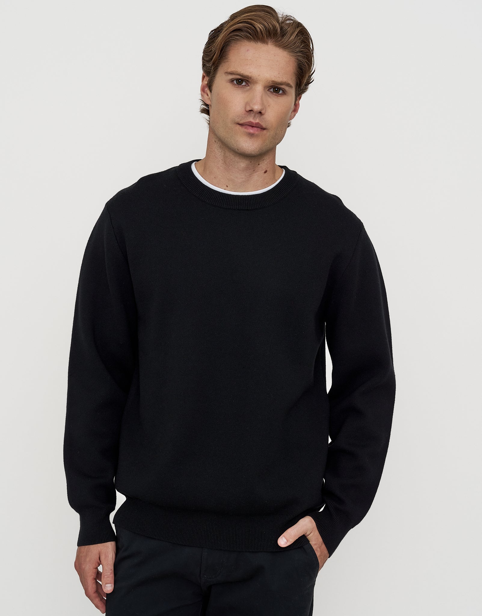 Milano Crew Neck Knit in Jet Black | Hallensteins AU