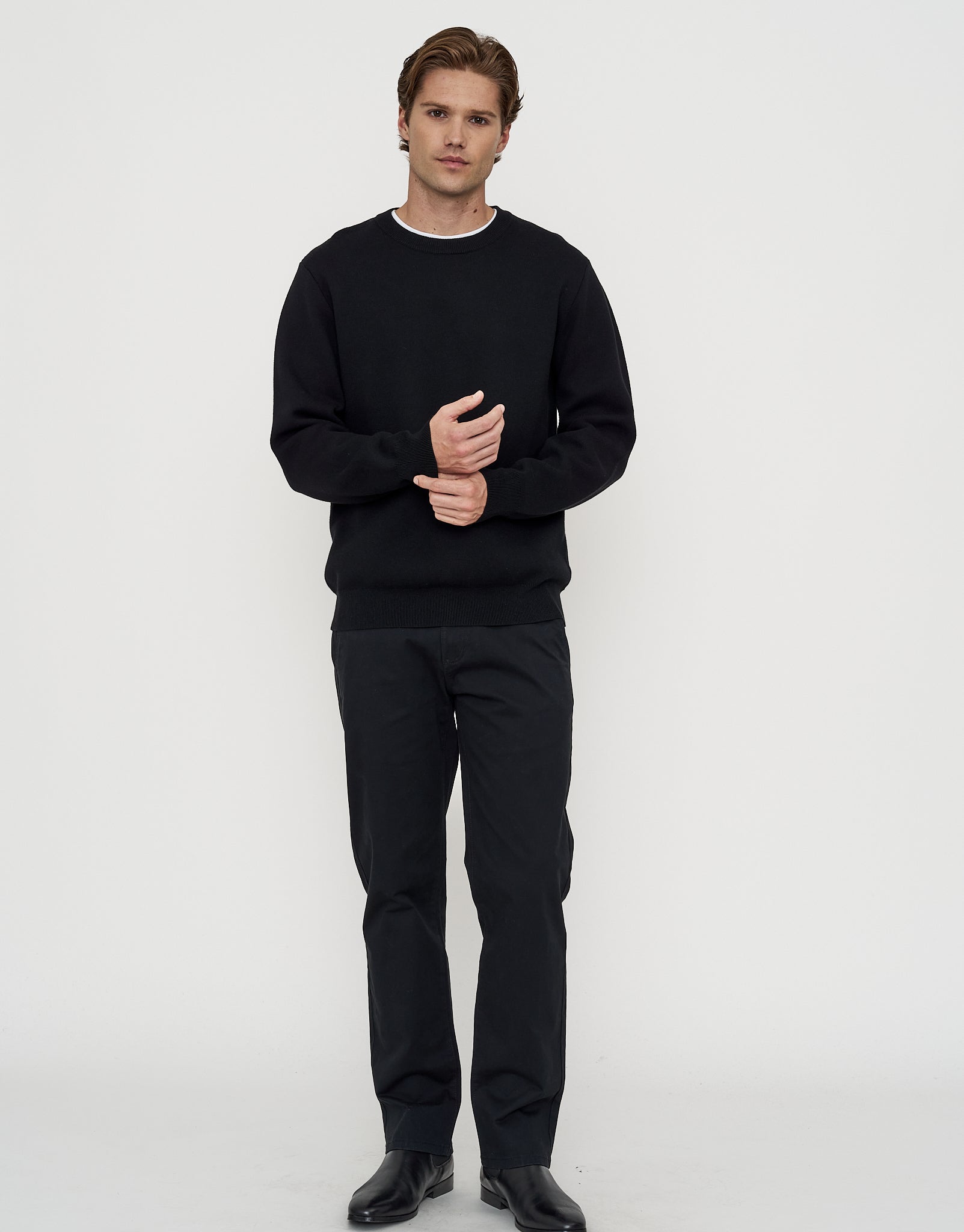 Milano Crew Neck Knit in Jet Black | Hallensteins AU
