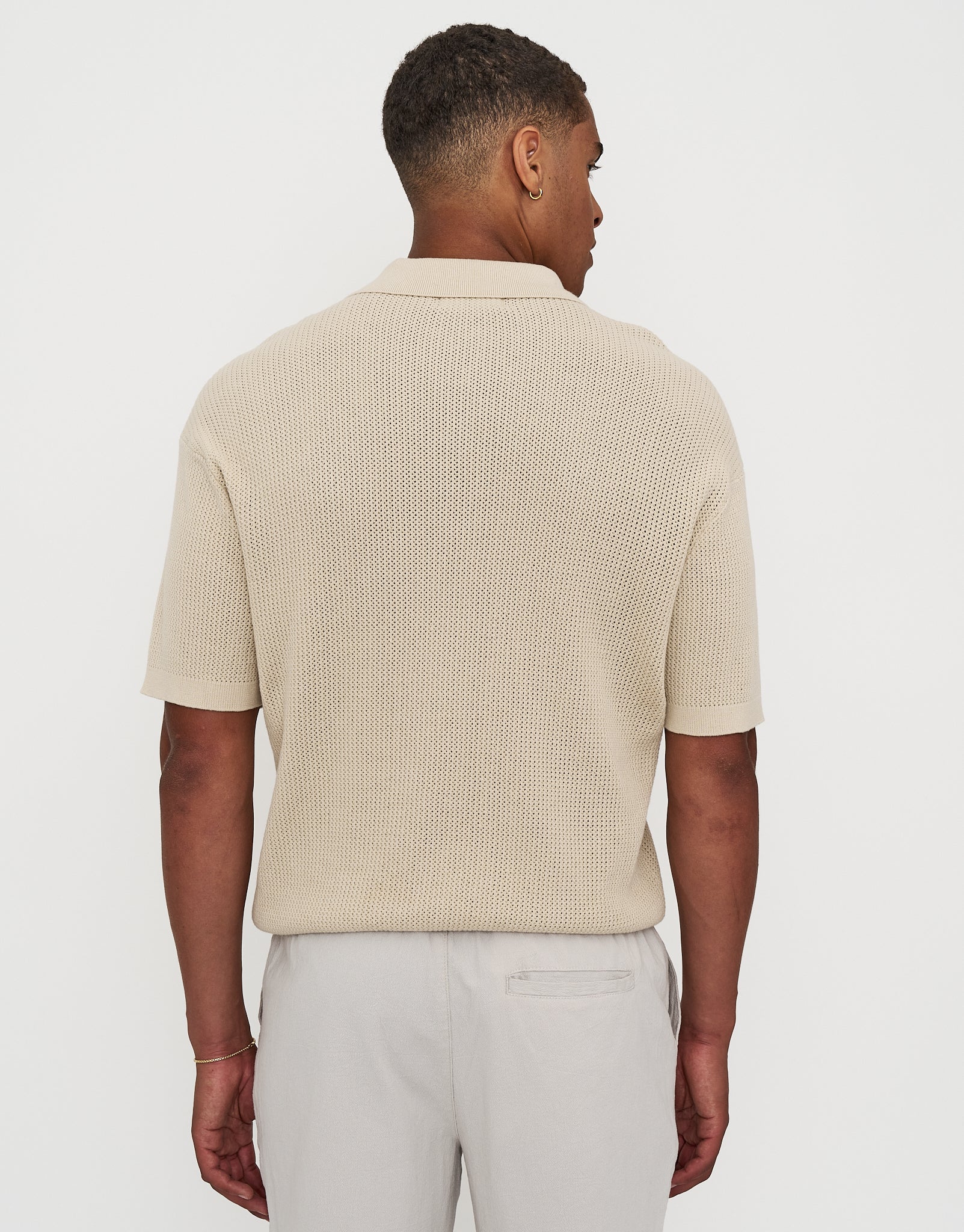 Millburn Knitted Short Sleeve Polo in Oat | Hallensteins NZ