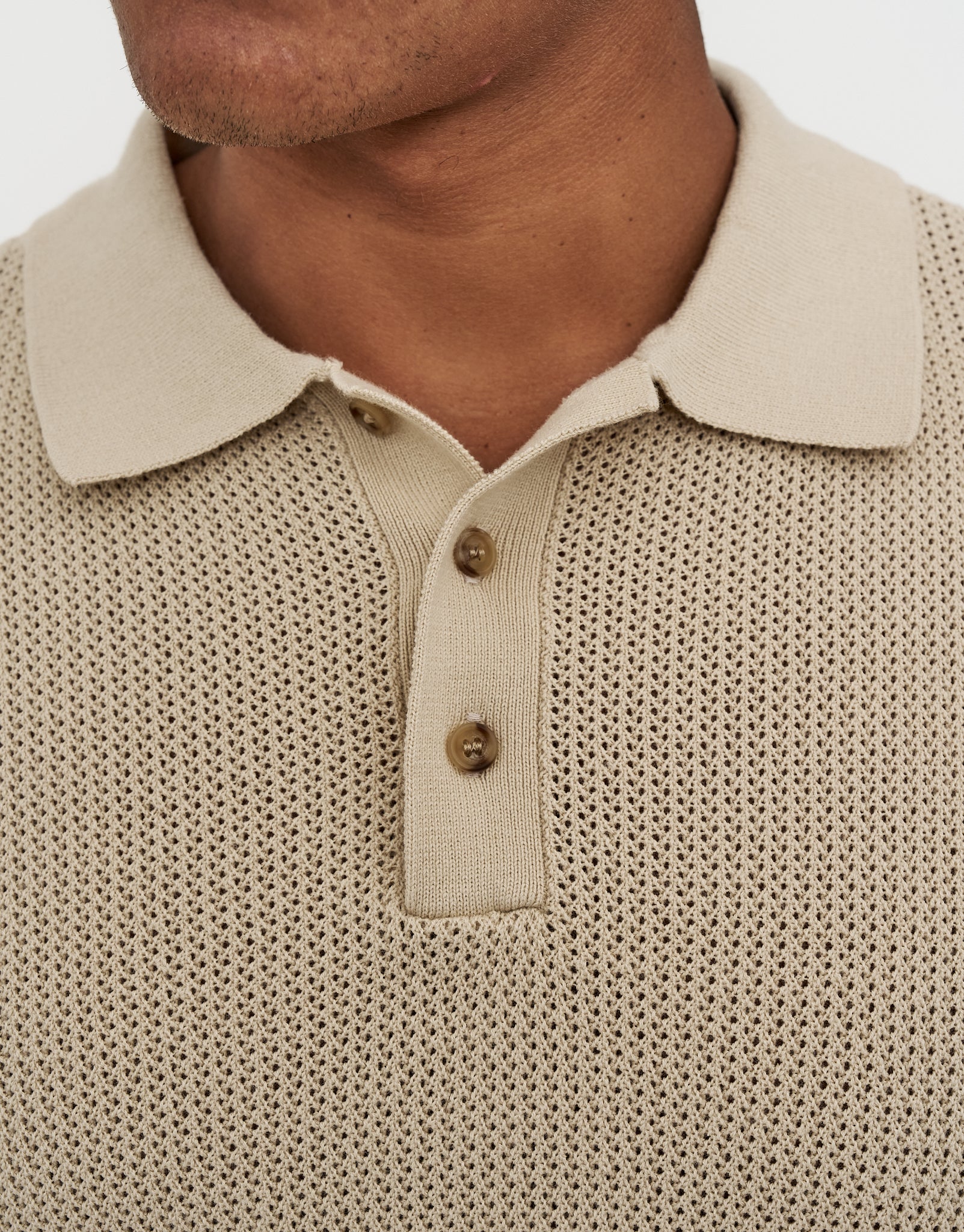 Millburn Knitted Short Sleeve Polo in Oat | Hallensteins NZ