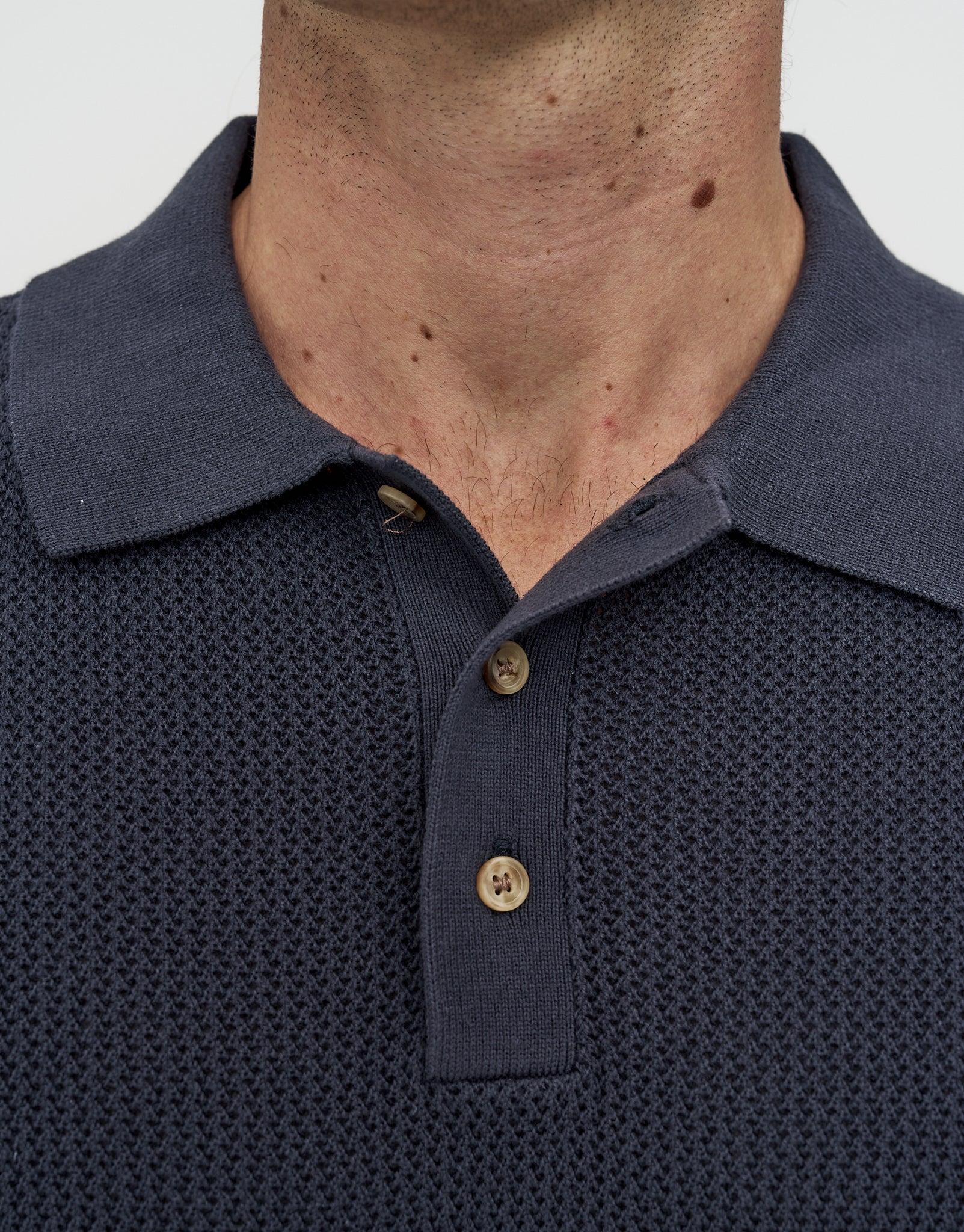 Millburn Knitted Short Sleeve Polo in Shadow Blue | Hallensteins NZ