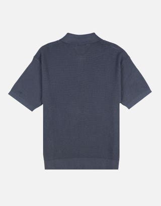 Millburn Knitted Short Sleeve Polo in Shadow Blue Full