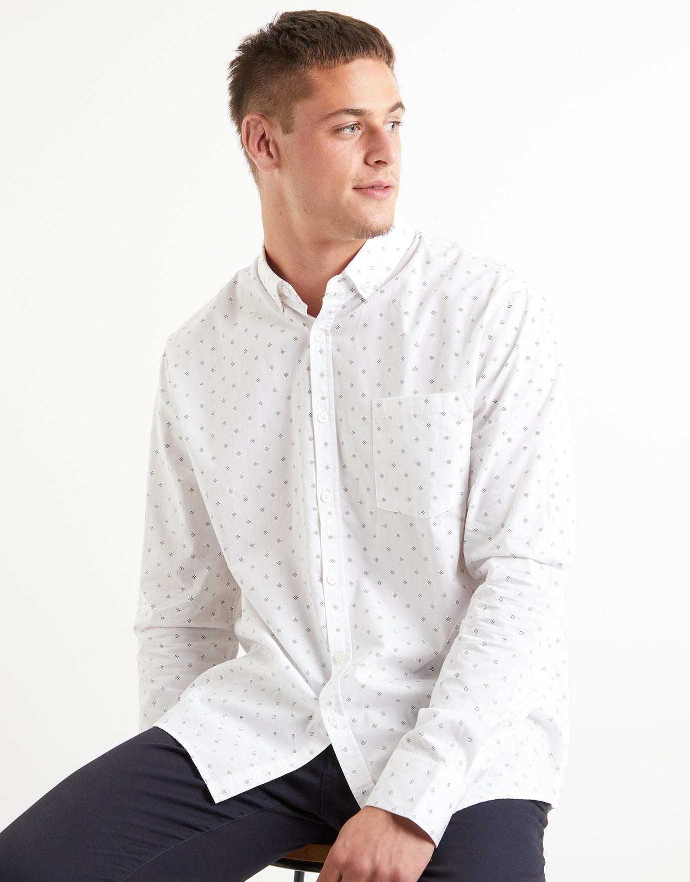 Ditsy Pattern Print Shirt in White 