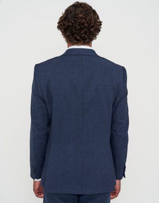 Linen Blend Slim Fit Suit Jacket in Navy Back