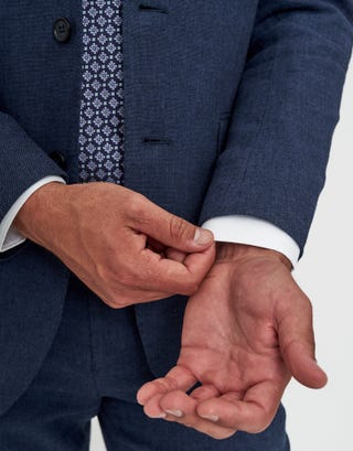 Linen Blend Slim Fit Suit Jacket in Navy Detail