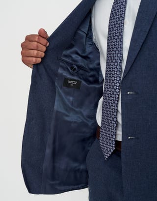Linen Blend Slim Fit Suit Jacket in Navy Detail3