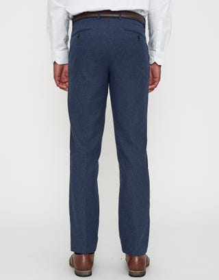 Linen Blend Slim Fit Suit Pants in Navy Back
