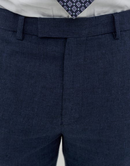 Linen Blend Slim Fit Suit Pants in Navy | Hallensteins NZ
