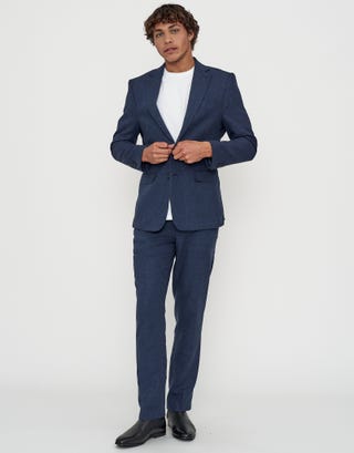 Linen Blend Slim Fit Suit Pants in Navy Detail2