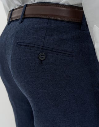 Linen Blend Slim Fit Suit Pants in Navy Detail3