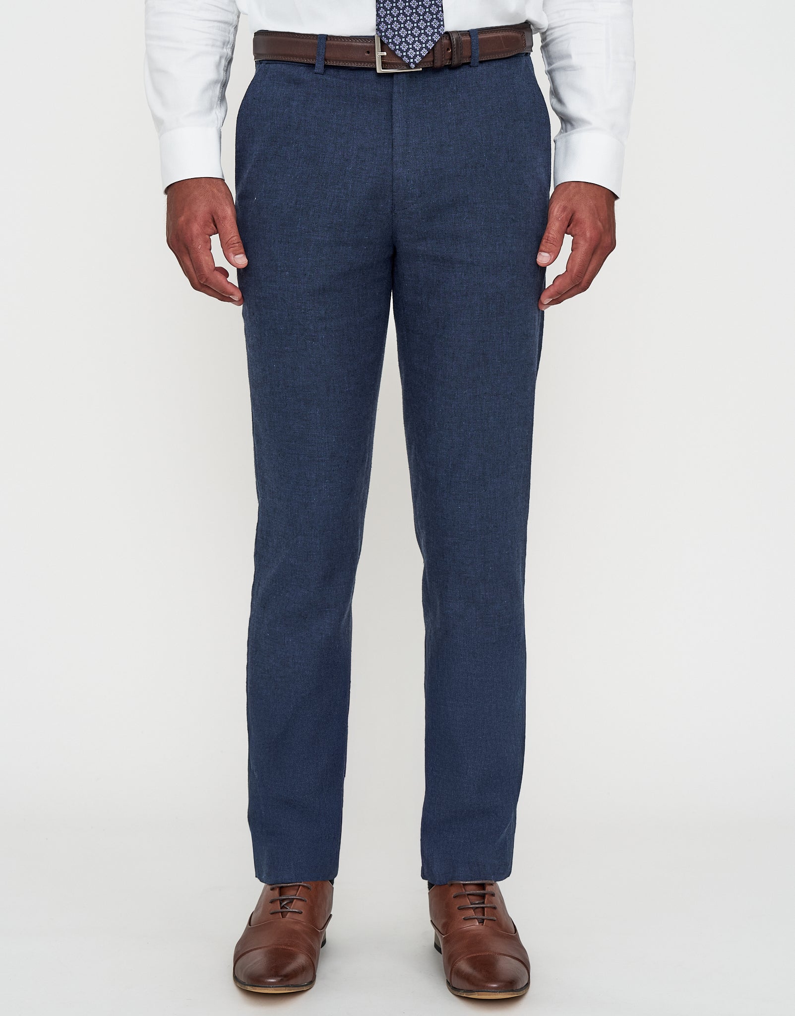 【ネイビー】LINEN LIKE SLACKS Linen Blend Slim Fit Suit Pants in Navy | Hallensteins NZ