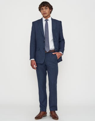 Linen Blend Slim Fit Suit Pants in Navy Full