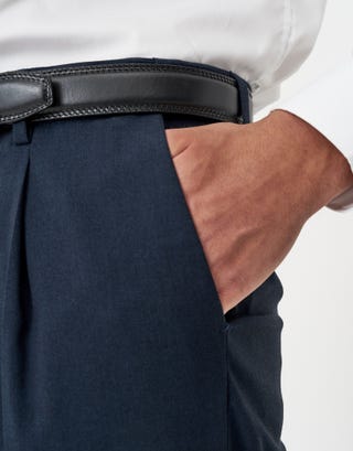 Relaxed Fit Pleated Dress Pants in Navy Detail3
