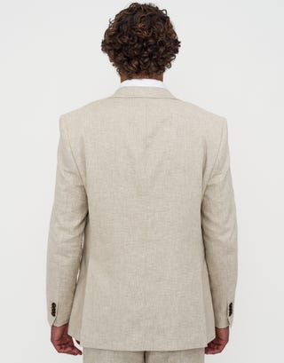 Linen Blend Slim Fit Suit Jacket in Oat Back
