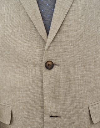 Linen Blend Slim Fit Suit Jacket in Oat Detail2