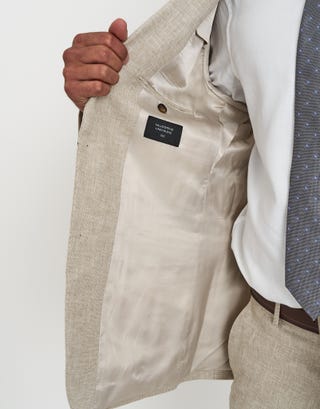 Linen Blend Slim Fit Suit Jacket in Oat Detail3