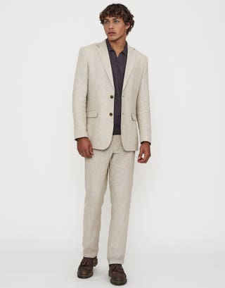 Linen Blend Slim Fit Suit Jacket in Oat Full