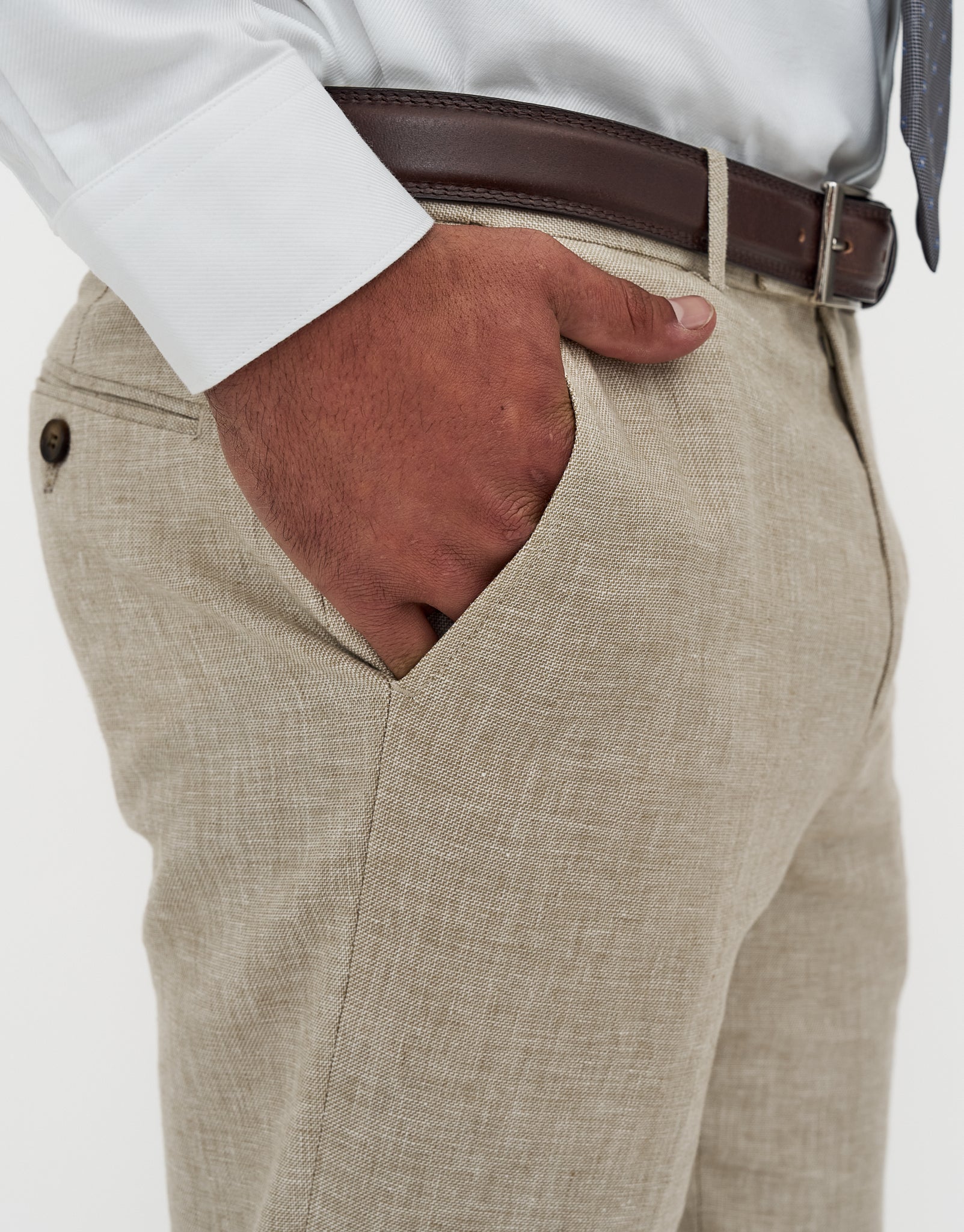 Linen Blend Slim Fit Suit Pants in Oat | Hallensteins NZ