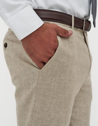 Linen Blend Slim Fit Suit Pants in Oat Detail
